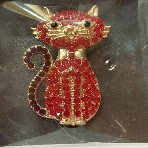 Amazing)modern cat brooch with Red. bling